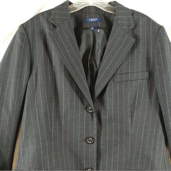 Chap's Men's Gray & Pink Stripes Long Sleeve Wool Suit Buttoned Jacket Size 38 R - Picture 3 of 11